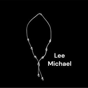 LEE MICHAELS LARGE BEAD “Y” NECKLACE WITH WOVEN MESH FULL LENGTH 24”